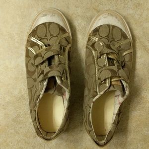 Gold colored Coach casual velcro tennis shoes